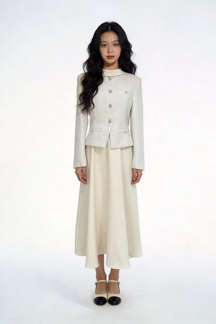 Nephele Faux-Two-Piece Tweed Maxi Dress