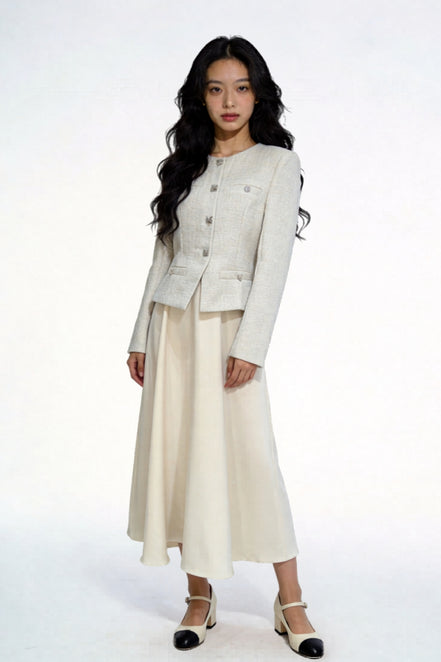 Nephele Faux-Two-Piece Tweed Maxi Dress