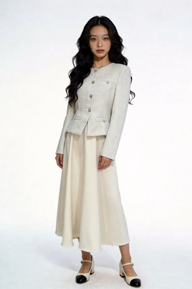 Nephele Faux-Two-Piece Tweed Maxi Dress