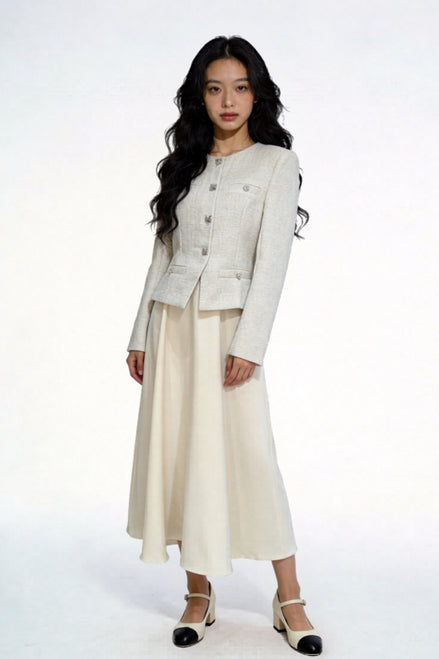 Nephele Faux-Two-Piece Tweed Maxi Dress
