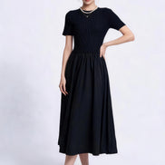 Oona Mixed-Media Short-Sleeve Maxi Dress