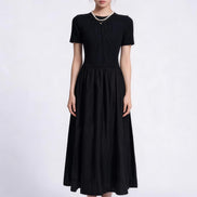 Oona Mixed-Media Short-Sleeve Maxi Dress