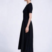 Oona Mixed-Media Short-Sleeve Maxi Dress