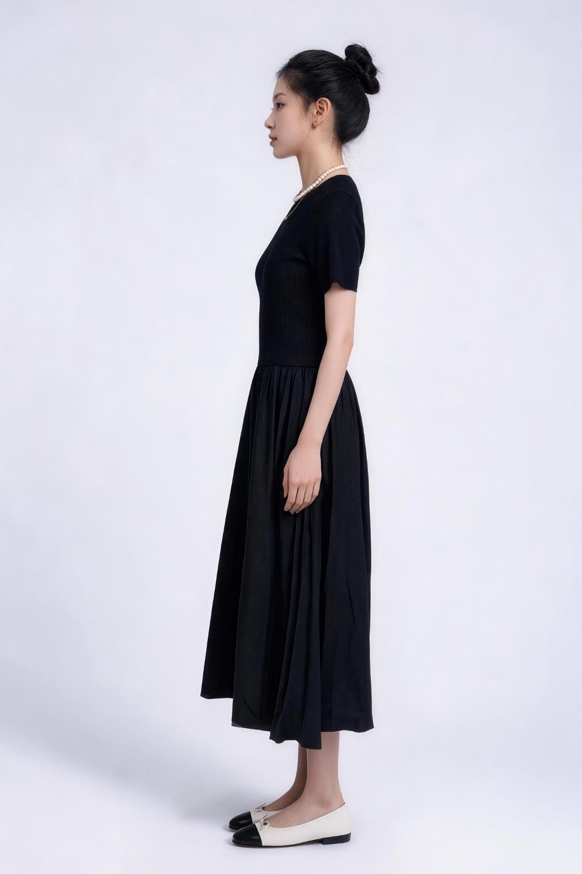 Oona Mixed-Media Short-Sleeve Maxi Dress