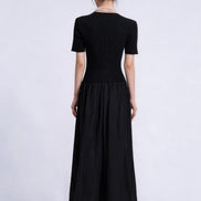 Oona Mixed-Media Short-Sleeve Maxi Dress