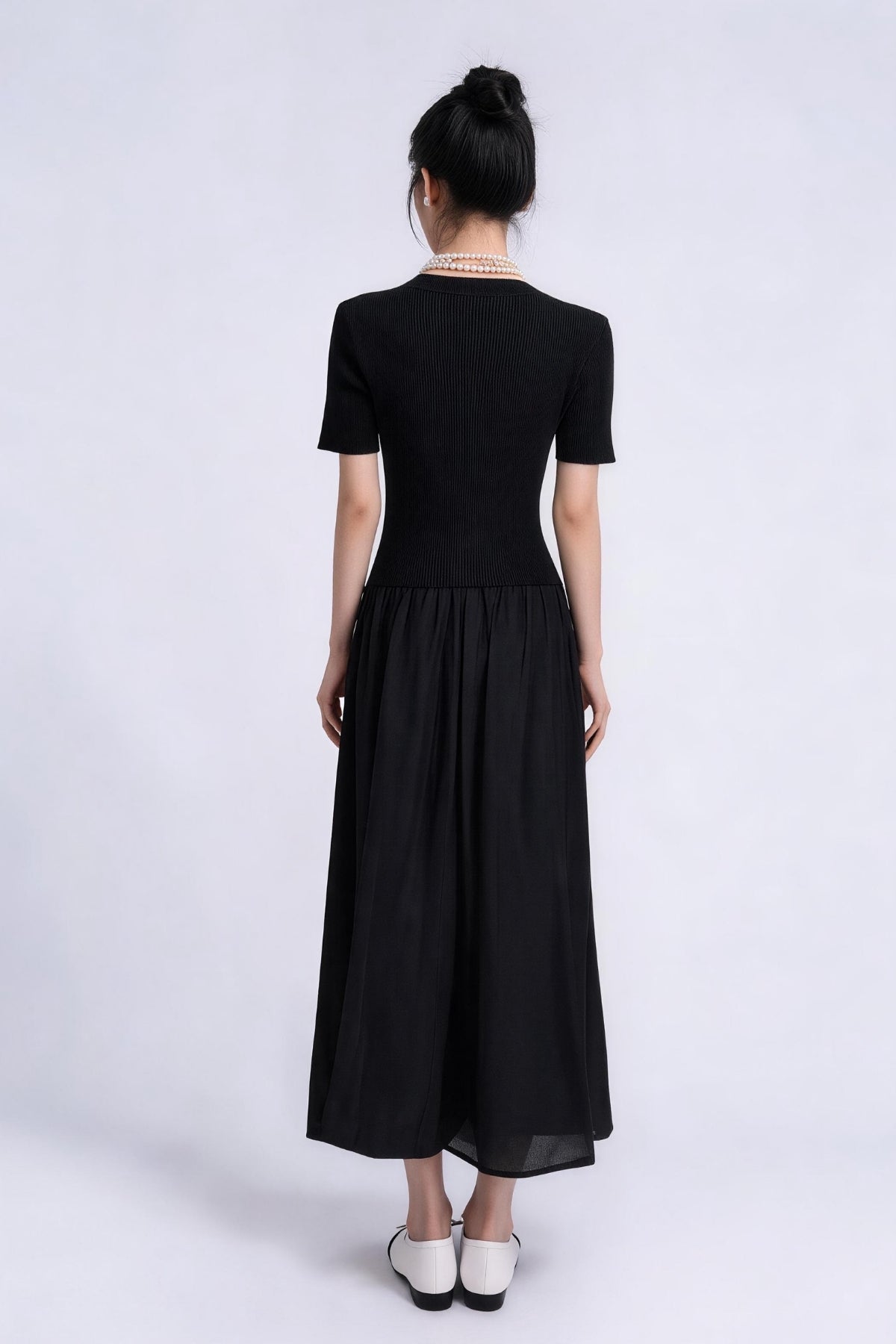 Oona Mixed-Media Short-Sleeve Maxi Dress