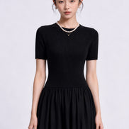 Oona Mixed-Media Short-Sleeve Maxi Dress