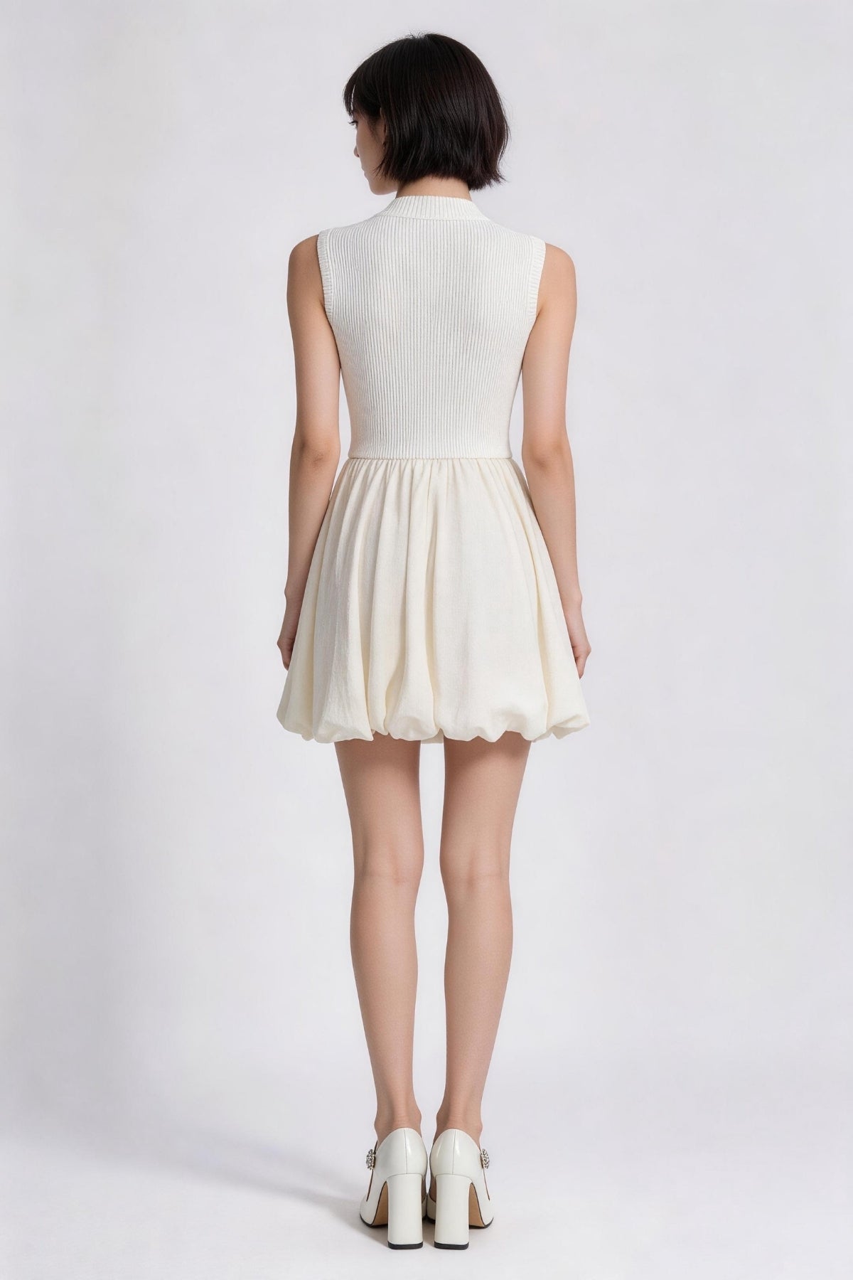 Oriana Gold-Button Knit Bubble Dress