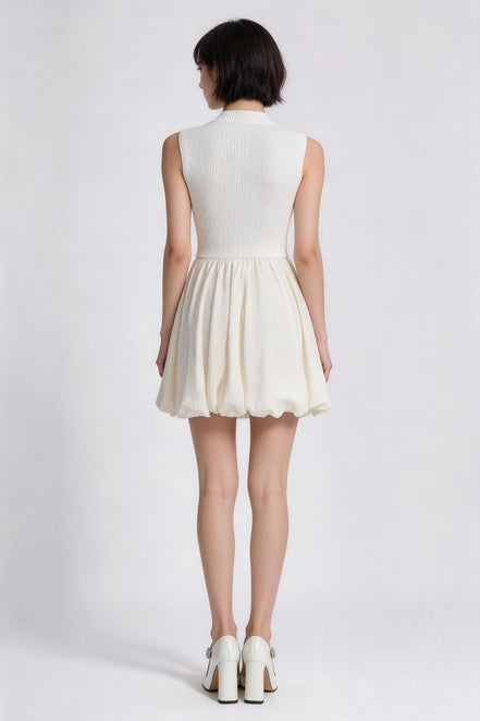 Oriana Gold-Button Knit Bubble Dress