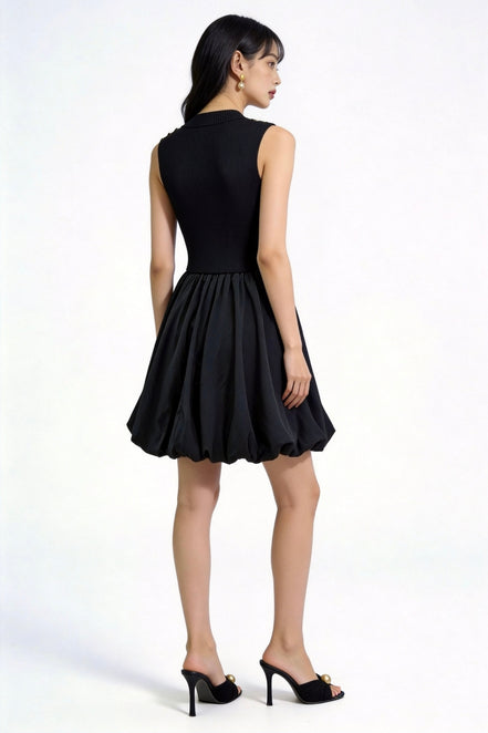 Oriana Gold-Button Knit Bubble Dress