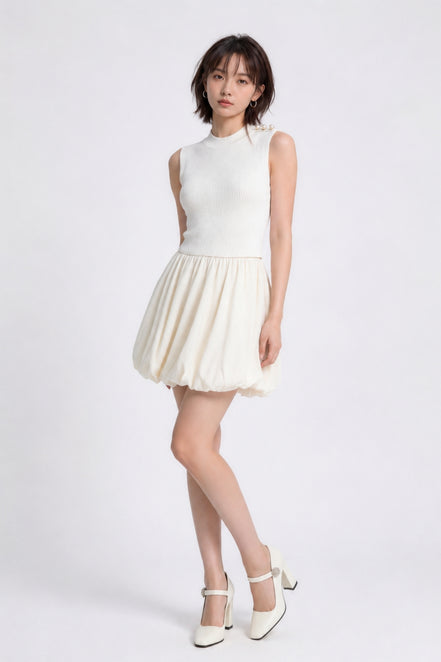 Oriana Gold-Button Knit Bubble Dress
