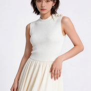 Oriana Gold-Button Knit Bubble Dress