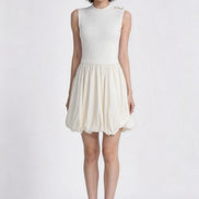 Oriana Gold-Button Knit Bubble Dress