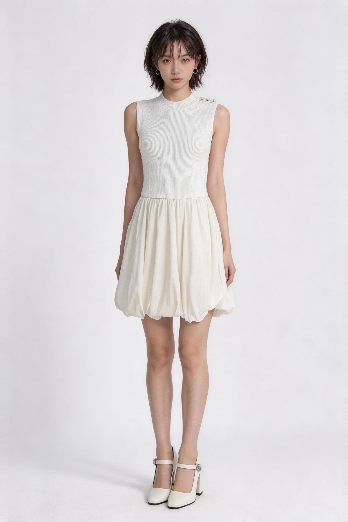 Oriana Gold-Button Knit Bubble Dress