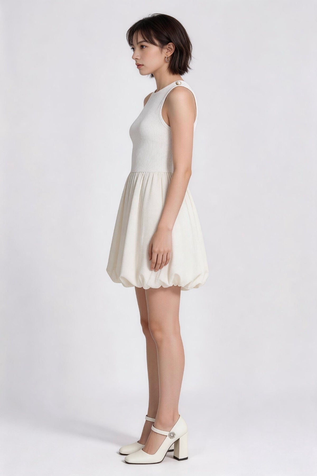 Oriana Gold-Button Knit Bubble Dress