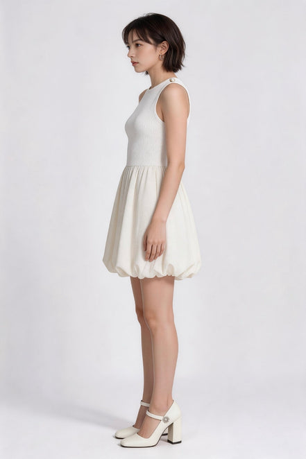 Oriana Gold-Button Knit Bubble Dress