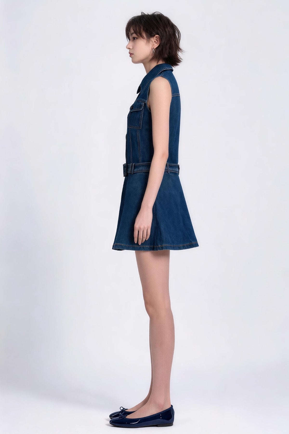 Ovidia Belted Denim Vest Dress