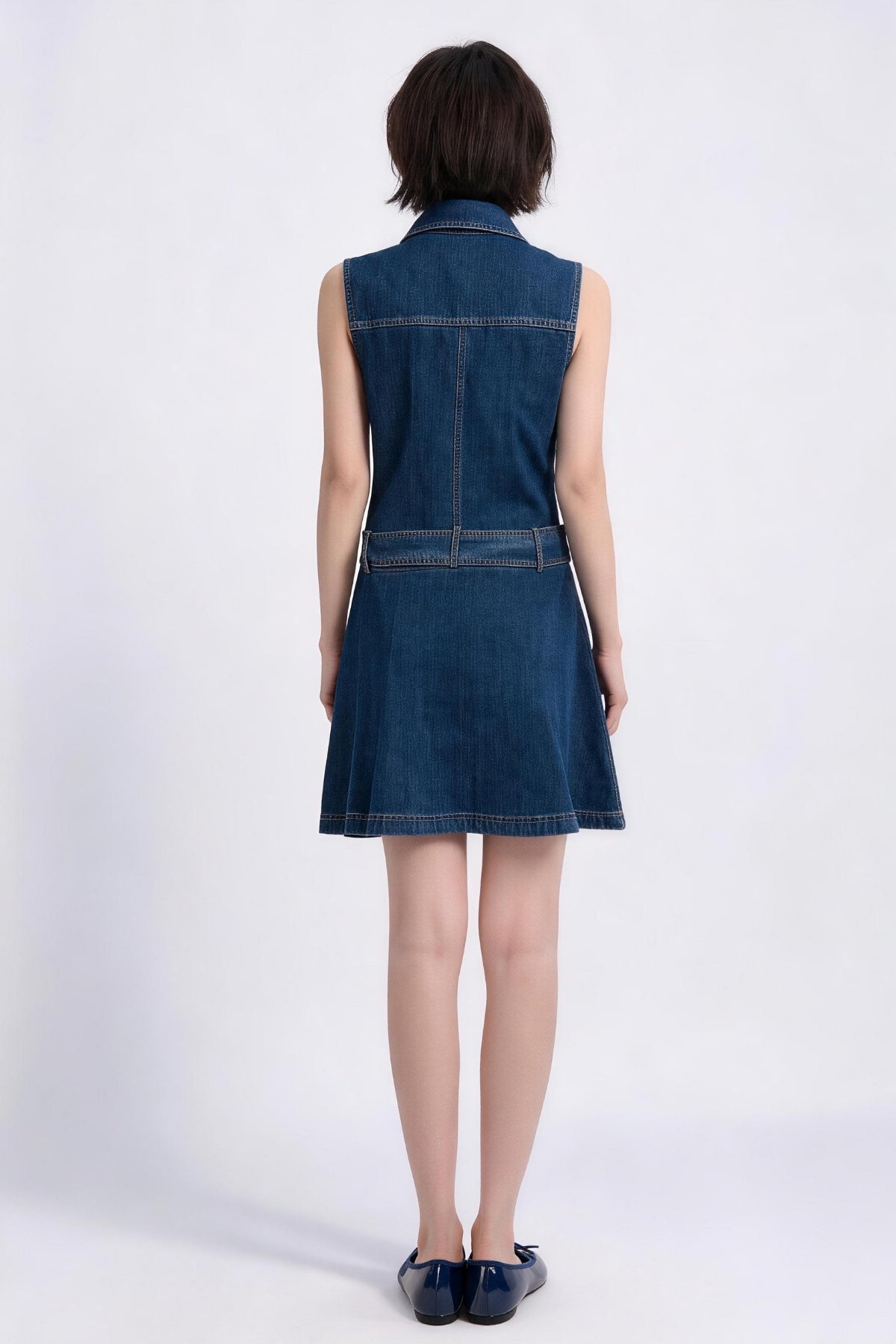 Ovidia Belted Denim Vest Dress