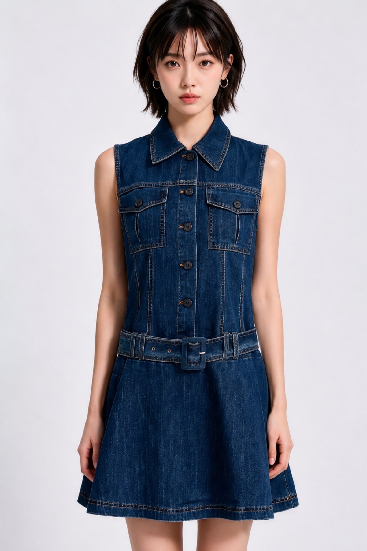 Ovidia Belted Denim Vest Dress