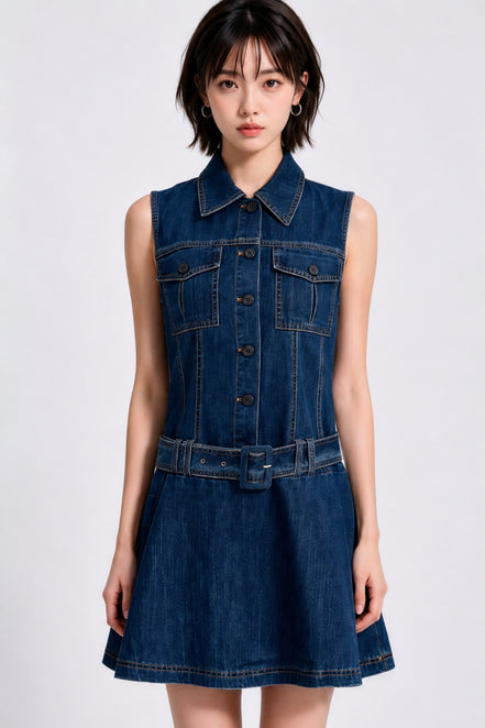 Ovidia Belted Denim Vest Dress