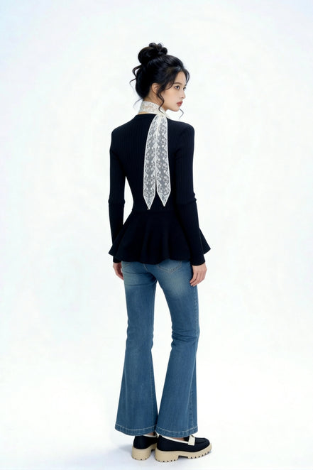 Paxxi Ribbed Peplum Knit Cardigan