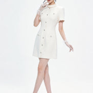 Quintessa Crystal-Button Tweed Shift Mini Dress