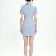 Quintessa Crystal-Button Tweed Shift Mini Dress