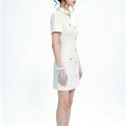 Quintessa Crystal-Button Tweed Shift Mini Dress