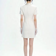 Quintessa Crystal-Button Tweed Shift Mini Dress