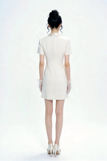 Quintessa Crystal-Button Tweed Shift Mini Dress