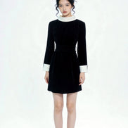 Reid Contrast Collar Velvet Mini Dress