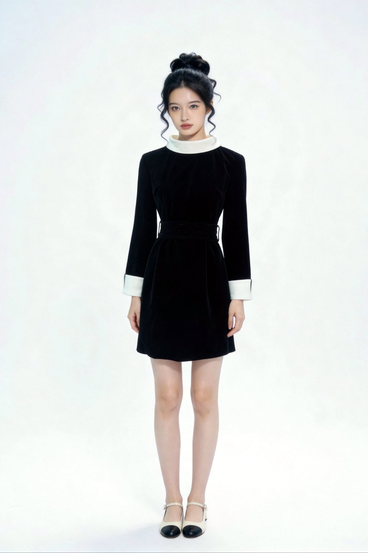Reid Contrast Collar Velvet Mini Dress