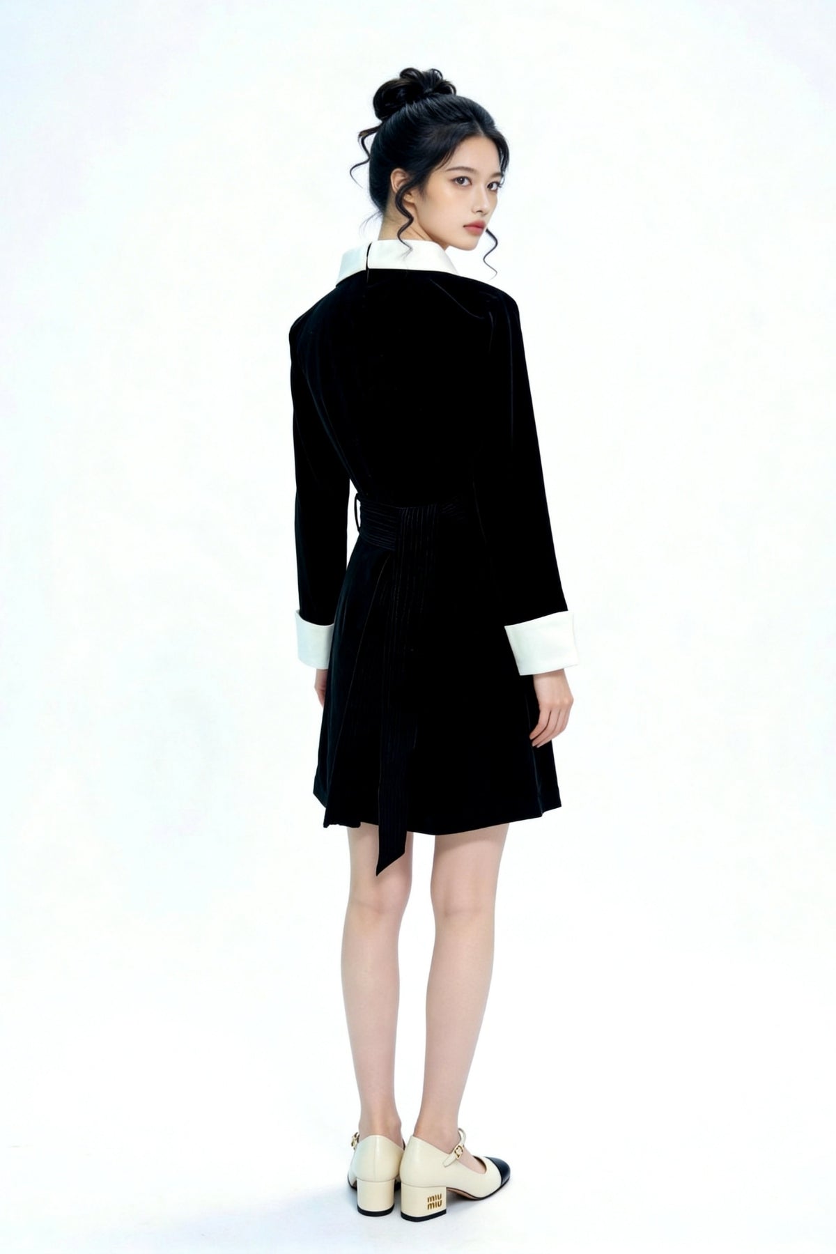 Reid Contrast Collar Velvet Mini Dress