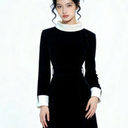 Reid Contrast Collar Velvet Mini Dress