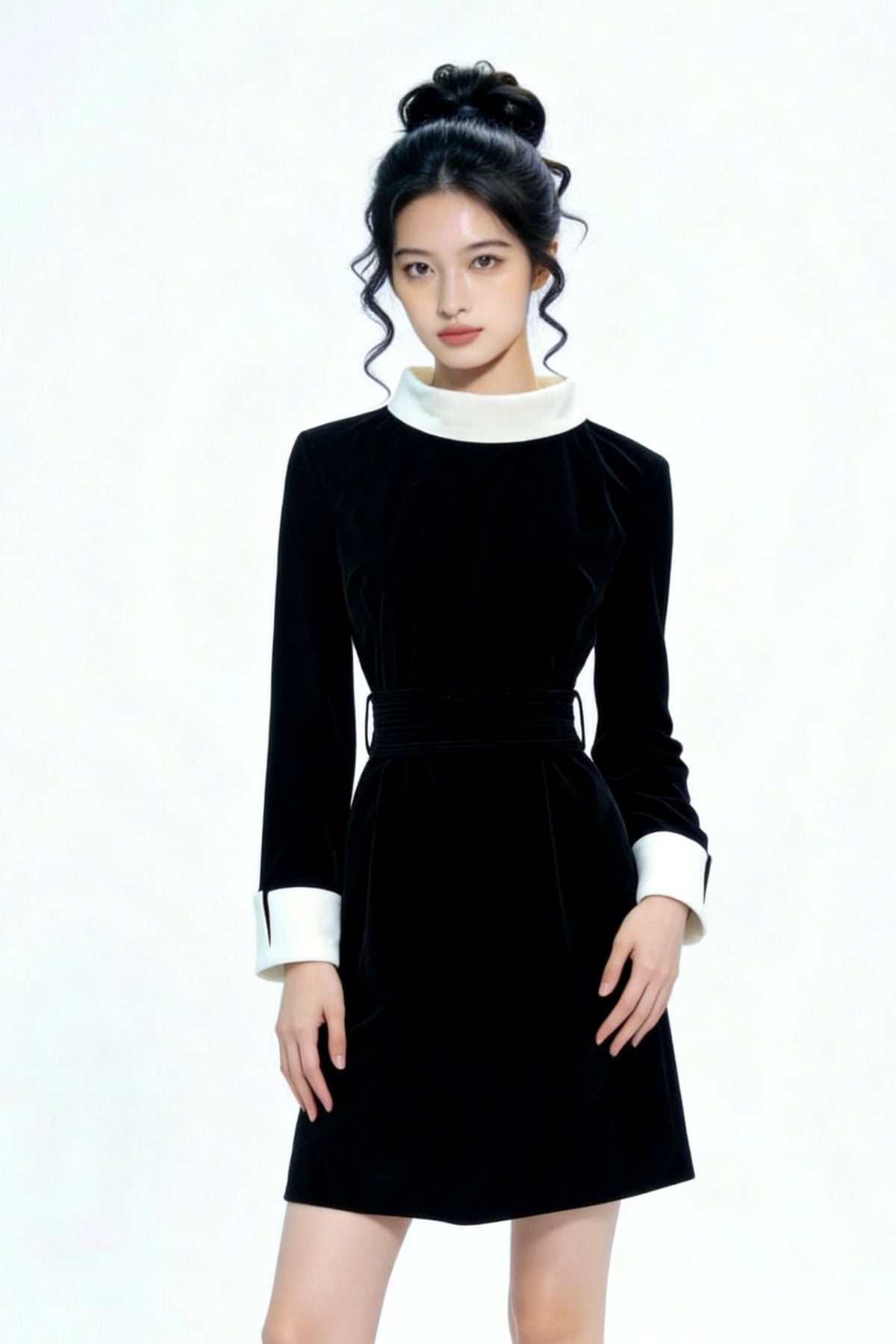 Reid Contrast Collar Velvet Mini Dress