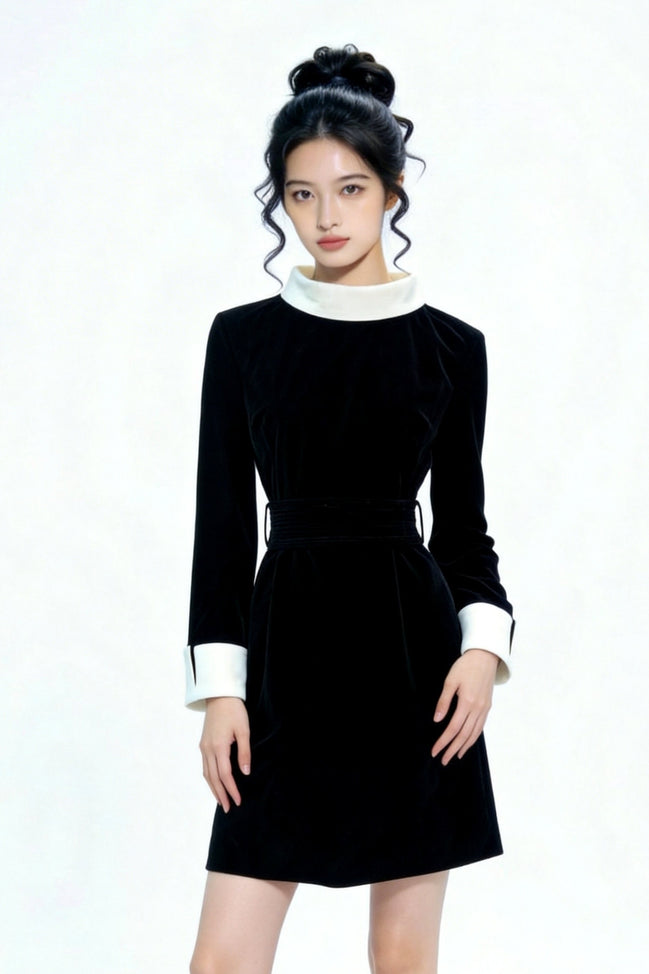 Reid Contrast Collar Velvet Mini Dress