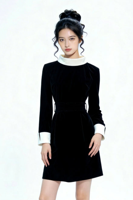 Reid Contrast Collar Velvet Mini Dress