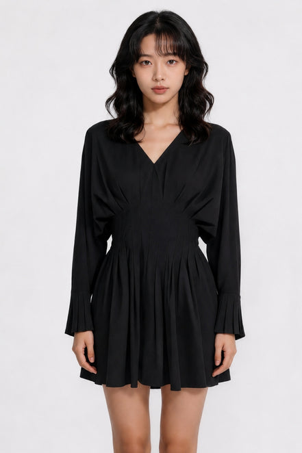Sariel Pleated Dolman-Sleeve Mini Dress
