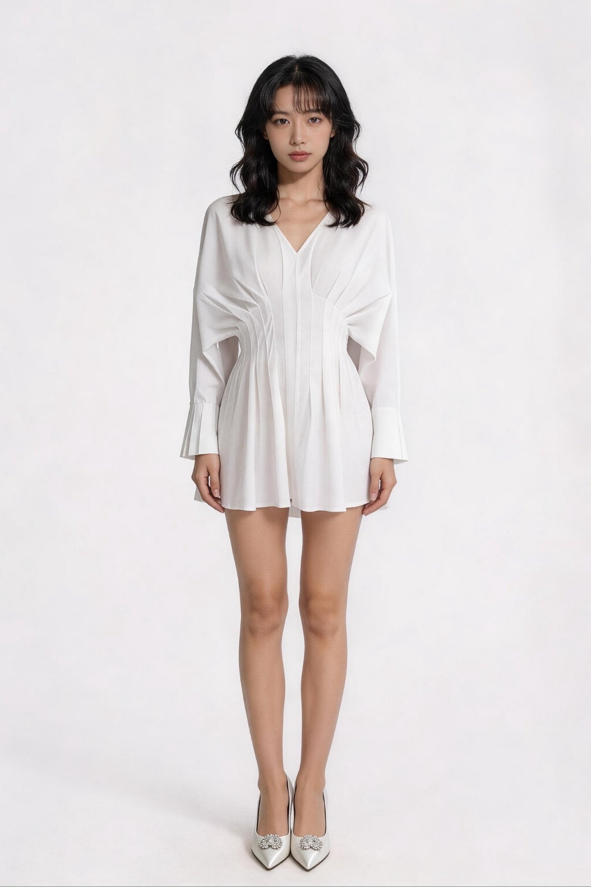 Sariel Pleated Dolman-Sleeve Mini Dress