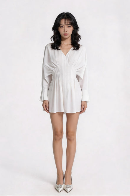 Sariel Pleated Dolman-Sleeve Mini Dress