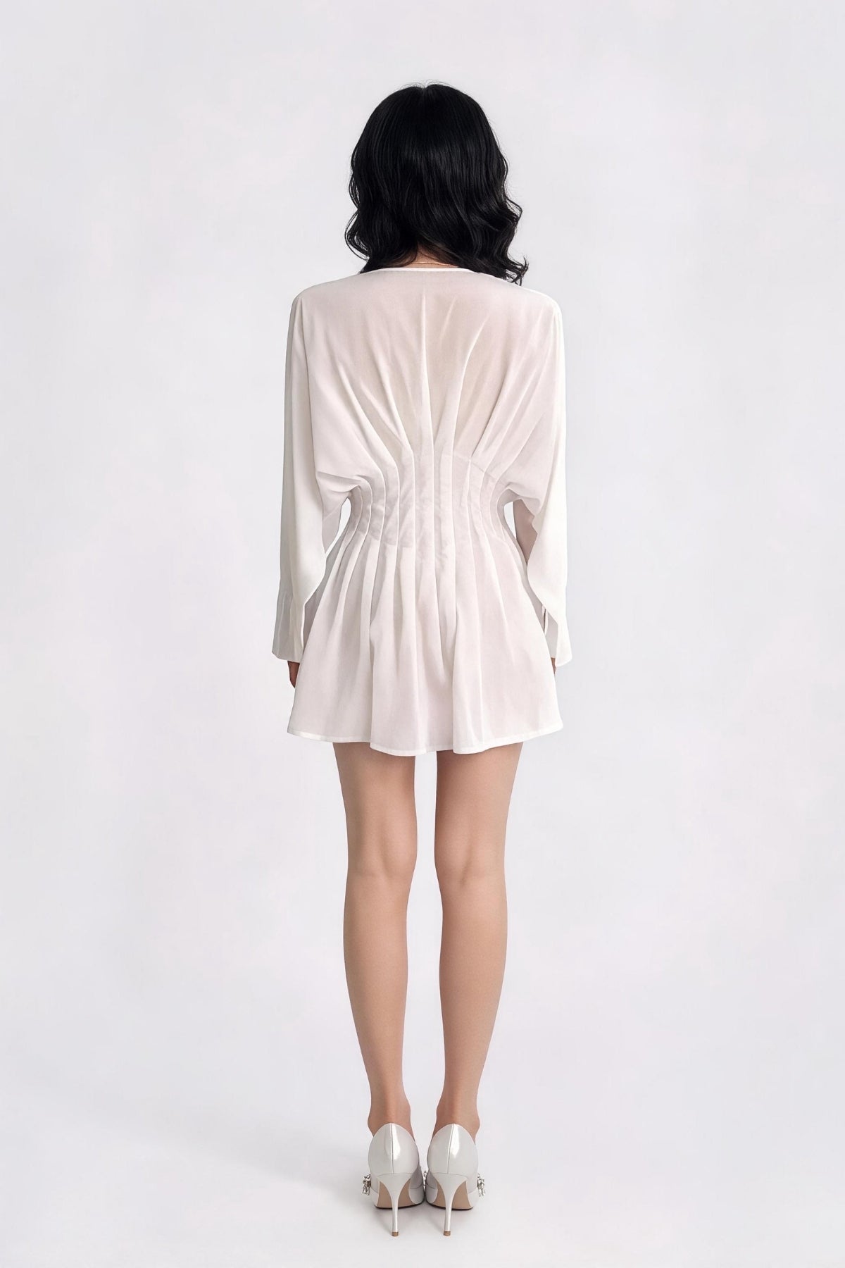 Sariel Pleated Dolman-Sleeve Mini Dress