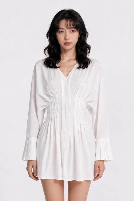 Sariel Pleated Dolman-Sleeve Mini Dress