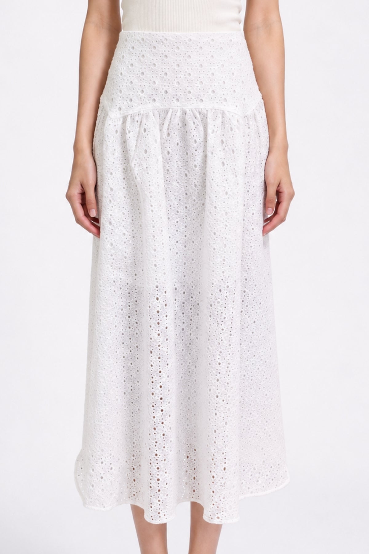 Seralune Eyelet Midi Skirt