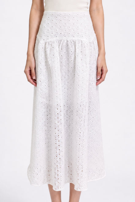 Seralune Eyelet Midi Skirt
