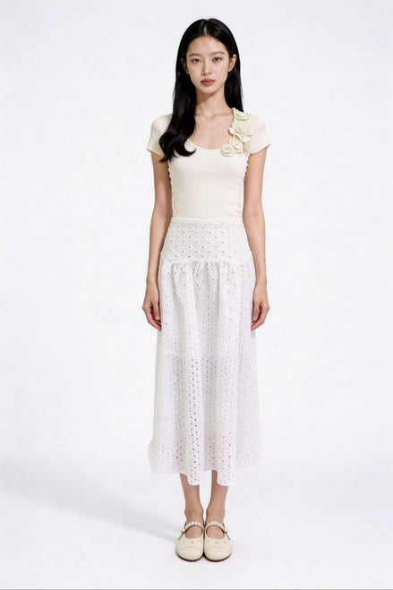 Seralune Eyelet Midi Skirt