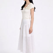 Seralune Eyelet Midi Skirt