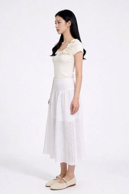 Seralune Eyelet Midi Skirt