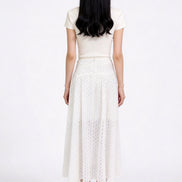 Seralune Eyelet Midi Skirt