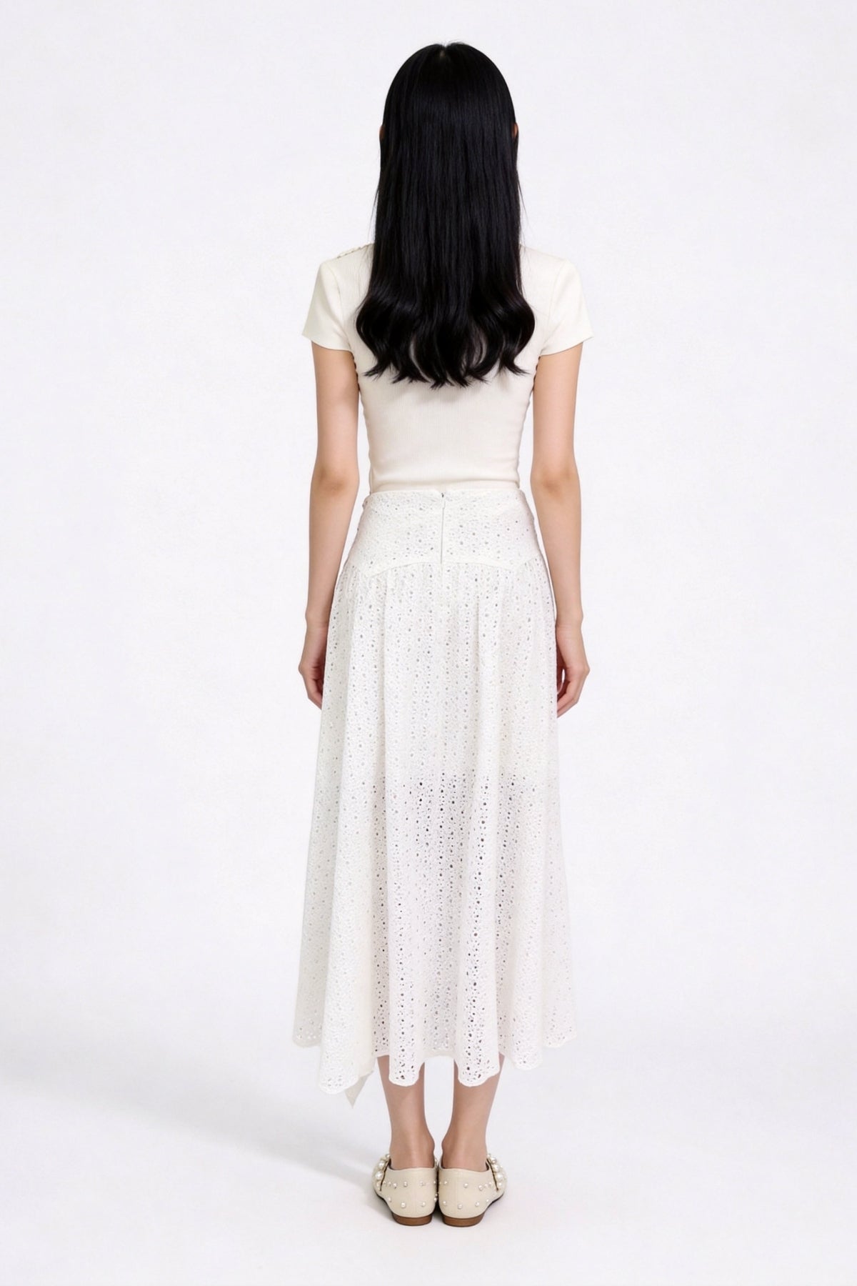 Seralune Eyelet Midi Skirt