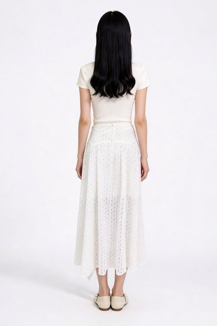 Seralune Eyelet Midi Skirt